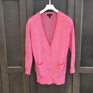J. Crew Long Merino Wool Cardigan in Bright Pink